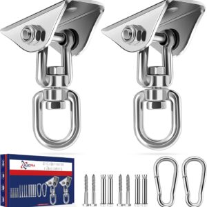 ALECPEA Stainless Steel Ceiling Hook Hanging Chair up to 450 kg [Set of 2] – 360° Rotating Ceiling Bracket, Punch Bag Holder, Swing Hook for Concrete Wood Sets Playground Porch Seat Trapeze Yoga, Gym