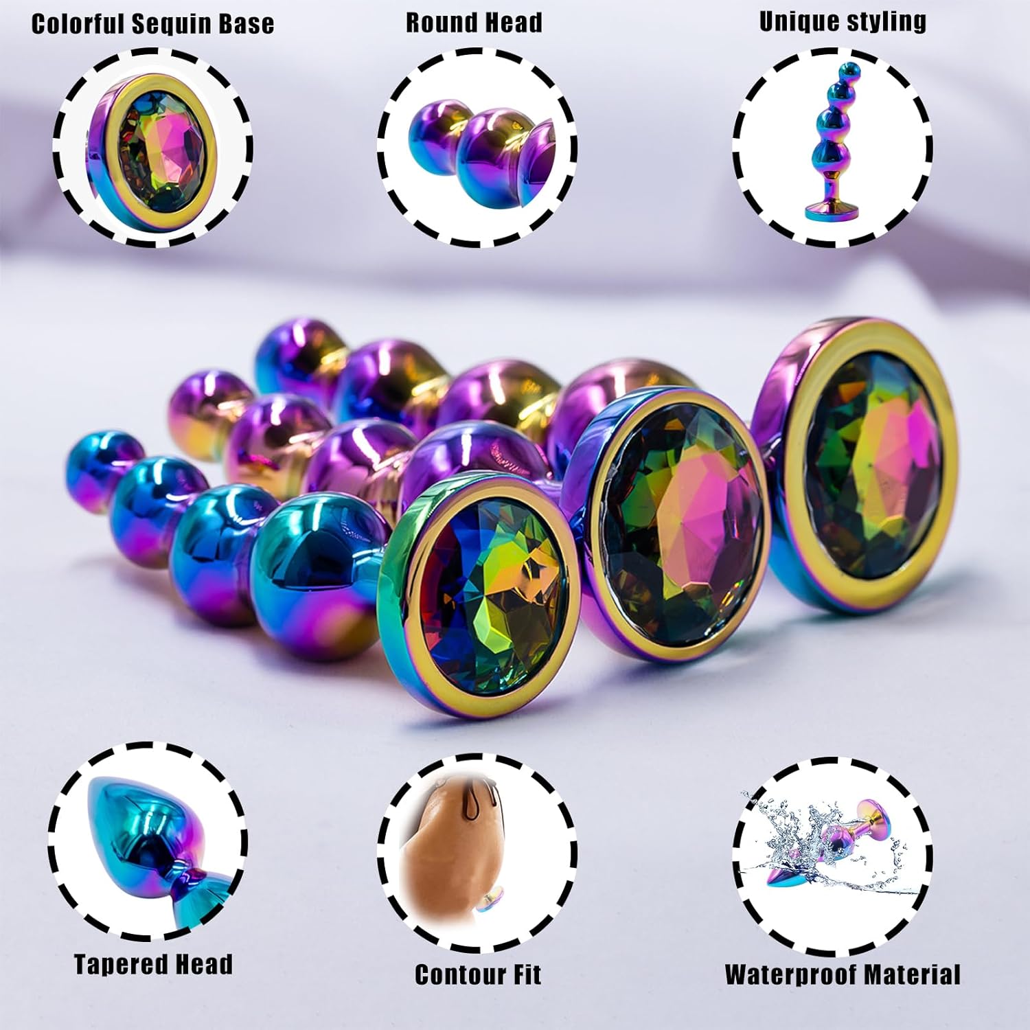 Metal Plug Set Adult Butt Chain Sex Toy Small Medium Large Beginner Advancer Crystal Jewellery Design for Men Prostate Massager Women Dildo (M) – Bild 4