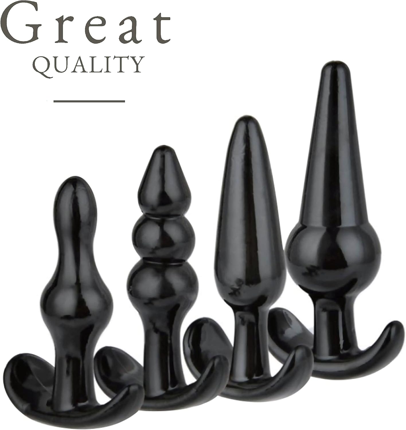 FOPS A49 Plug Set for Women, 4 Pieces (9 cm, 9.5 cm, 11 cm, 12.5 cm) in Black Colour, Sex Toy for Couples, Butt Plug, Beginners, Set, Chain for Women, Chain Toy Plug – Bild 4