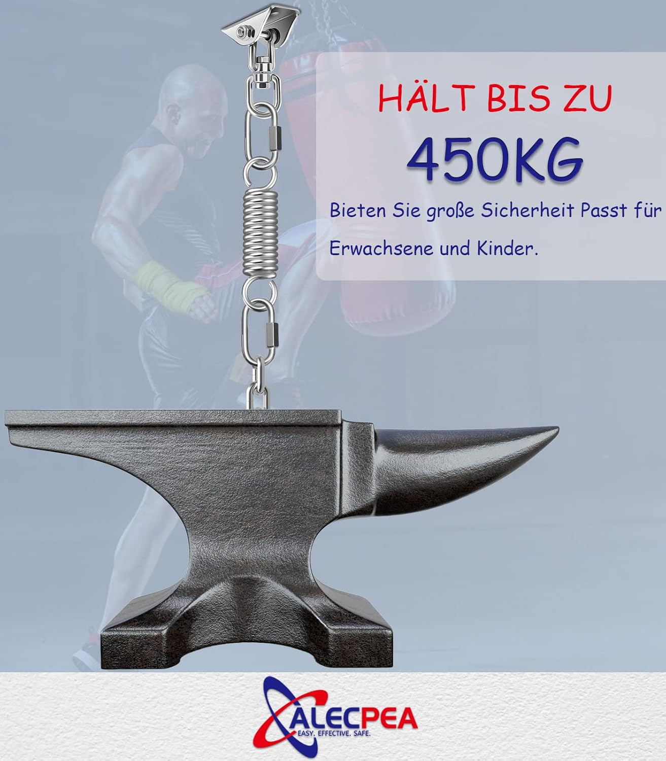 ALECPEA Ceiling Hook Hanging Chair Swing Spring up to 450 kg - 360° Rotating Ceiling Mount, Punch Bag Holder - Swing Hooks for Concrete Wood Sets Playground Porch Seat Trapeze Yoga Gym – Bild 5