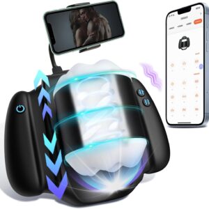 Electric Masturbating for Men with 9 Vibration & 3 Telescopic Functions, Masturbator Sex Toy with Handles, 3D Realistic Scrotum Massager Stimulator Sex Toy