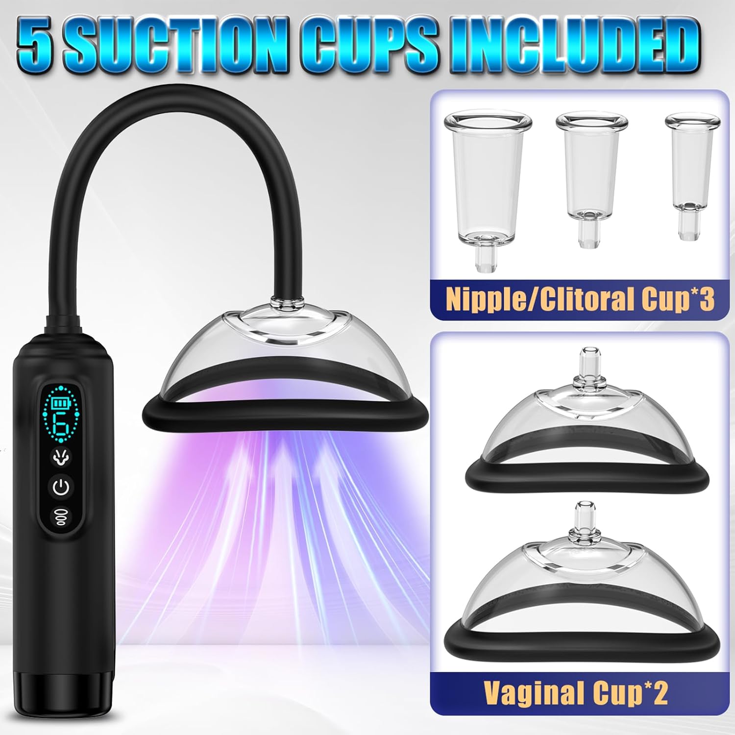 Electric Vacuum Pump for Women with 6 Suction Modes and LCD Display Pussy Pump with Nipple Suction and Clitoris Teat Sex Toy for Women Solo Vagina Stimulator as Sex Toy for Couples LZYLWC – Bild 3