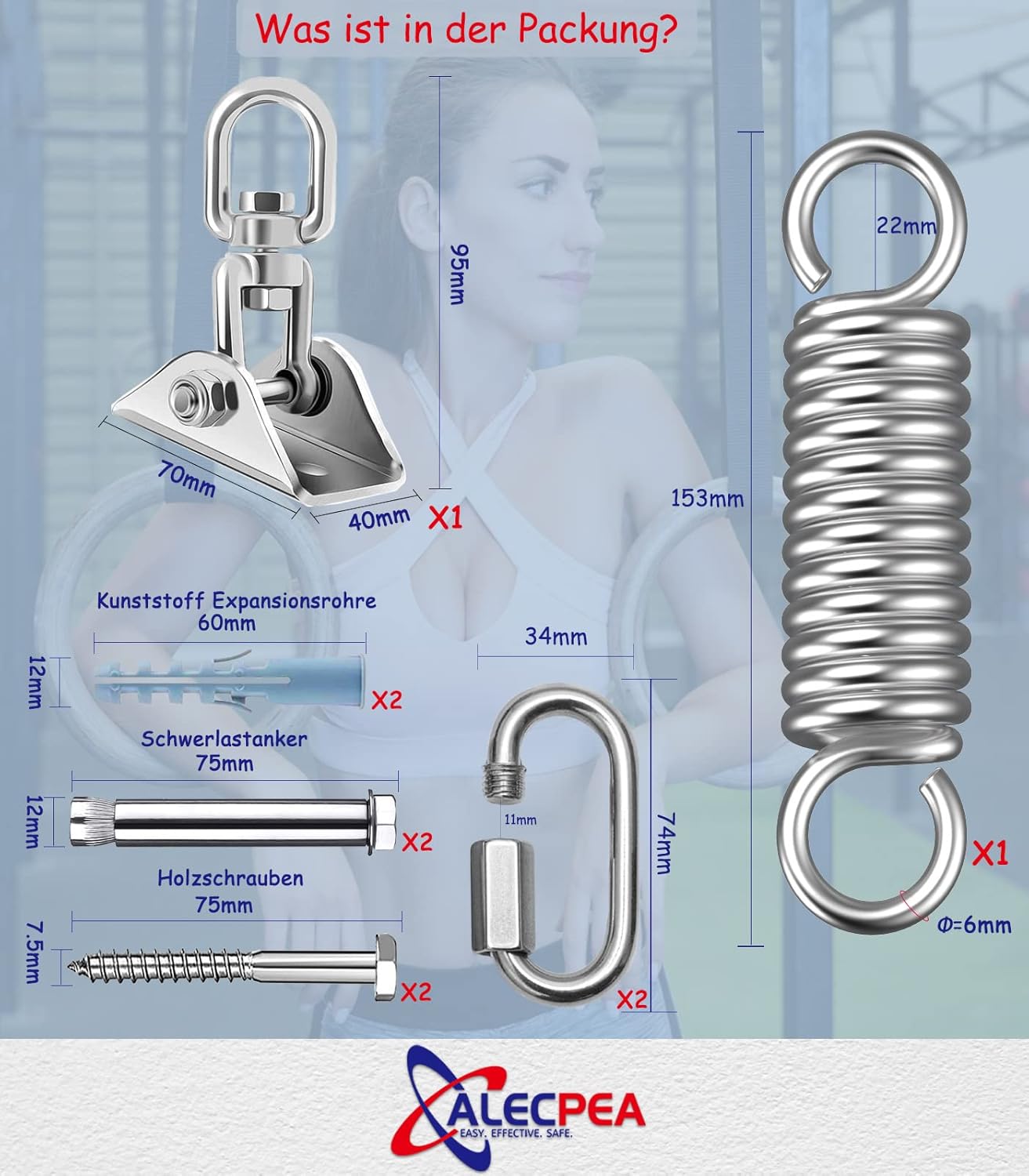 ALECPEA Ceiling Hook Hanging Chair Swing Spring up to 450 kg - 360° Rotating Ceiling Mount, Punch Bag Holder - Swing Hooks for Concrete Wood Sets Playground Porch Seat Trapeze Yoga Gym – Bild 3