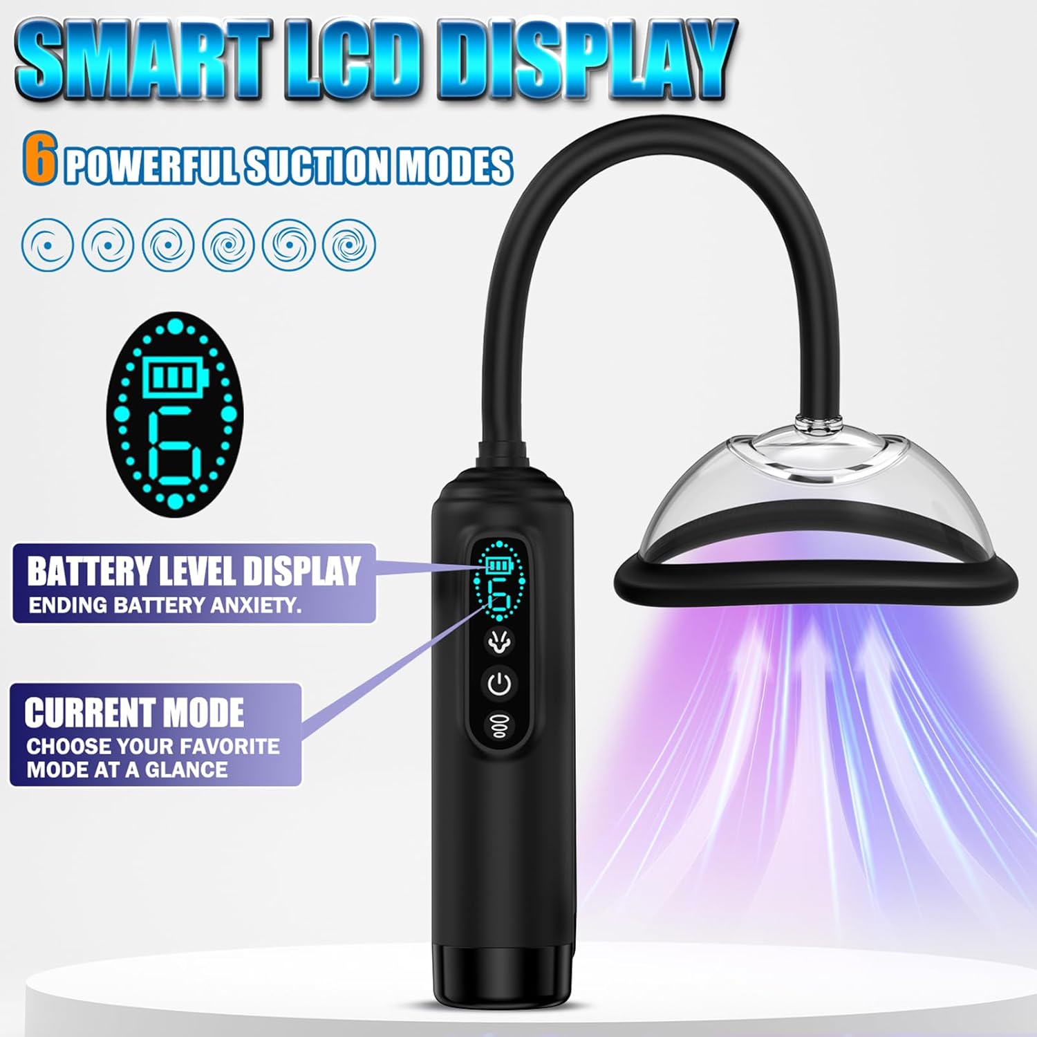 Electric Vacuum Pump for Women with 6 Suction Modes and LCD Display Pussy Pump with Nipple Suction and Clitoris Teat Sex Toy for Women Solo Vagina Stimulator as Sex Toy for Couples LZYLWC – Bild 6