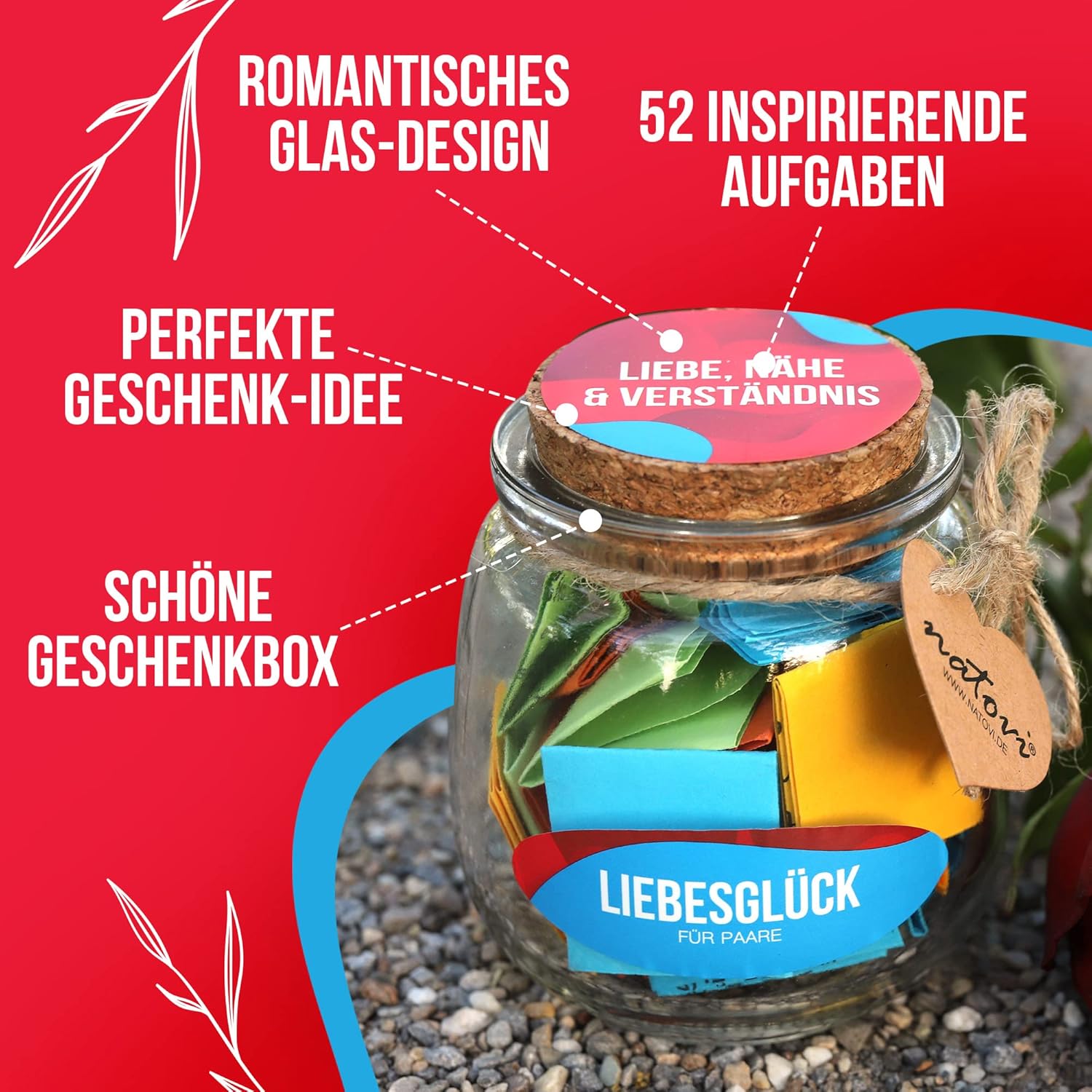 NATOVI Love Happiness Couple Gift for Christmas - 52 Couple Time Cards - Anniversary Gift for Him - Couple Gift for Love, Appreciation & Tenderness - Christmas Gifts – Bild 7