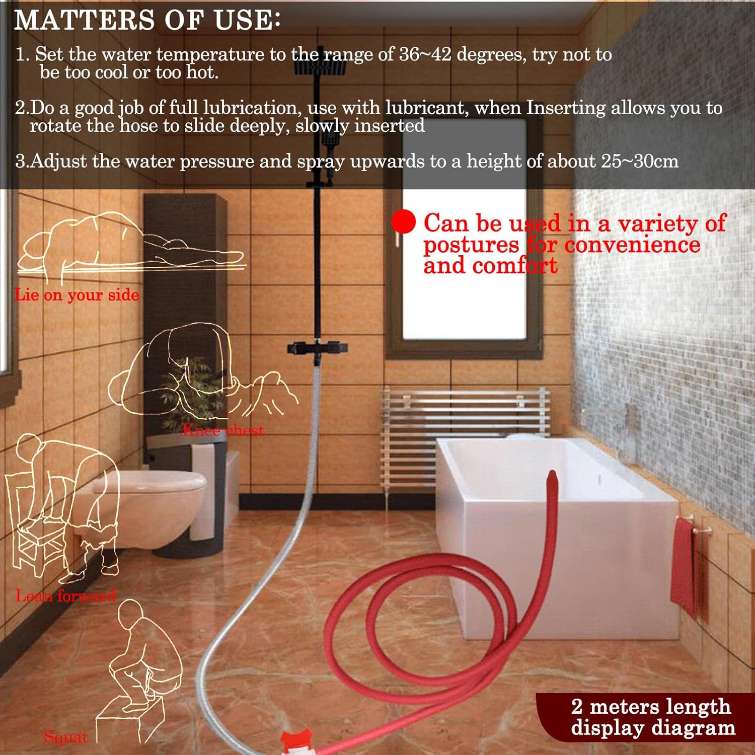 200 cm Shower Butt Plug Red, Enema for Intestinal Cleansing (with Valve Prevents Backflow), Enema Plug, Enema Plug Dildo, Shower Woman, Shower Men, Shower, Sex Toy Both – Bild 6