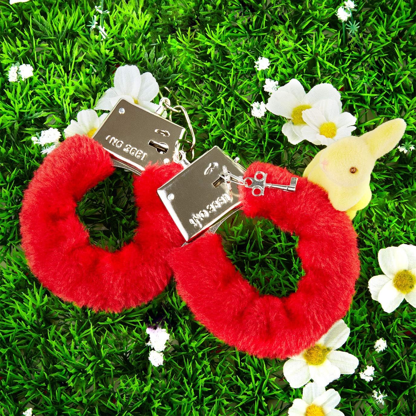 EIS, Red Plush Metal Bondage Handcuffs with Two Keys – Bild 3