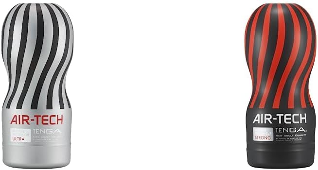 TENGA Air-Tech Reusable Vacuum Cup, Silver (Ultra) & Air-Tech Reusable Masturbation Aid for Men, Black (Strong), Regular, 100 ml, Pack of 1