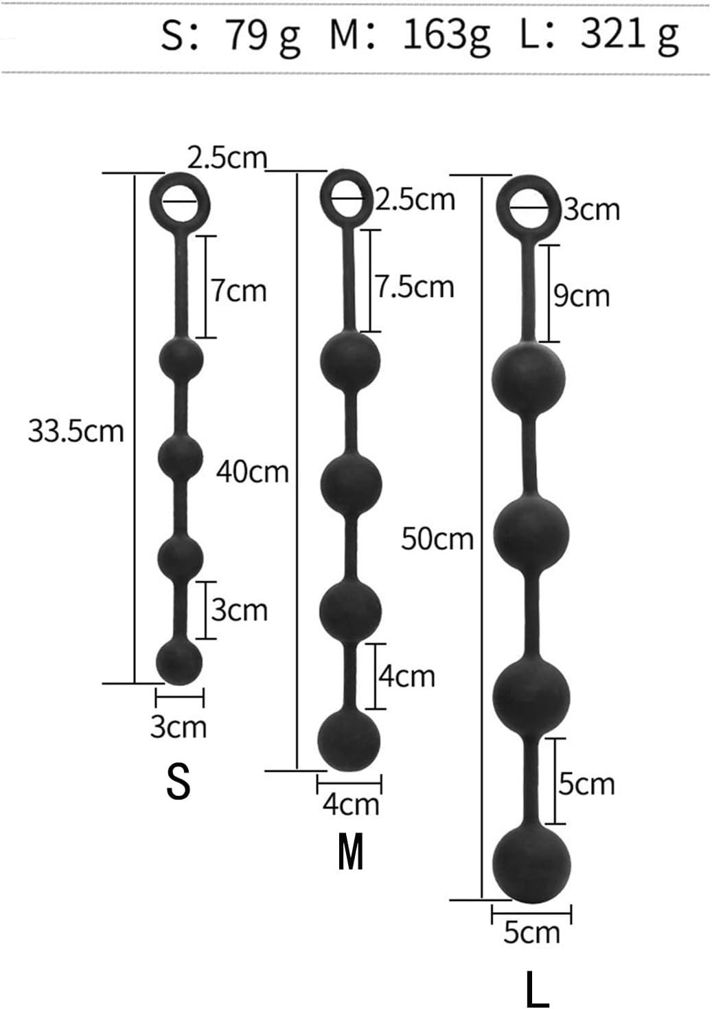 Silicone Plug Chain with Ball Beads with Pull Ring Beads Prostate Massager G-Spot Stimulator Masturbator Butt Plug SM Sex Toy for Women Men (M) – Bild 2