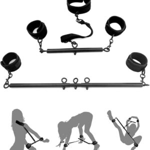 Spreader Bar Bondage Handcuffs Ankle Restraints Sex Toy with BDSM Sex Suit Adjustable Metal Spreader Bar Slaves for Couples (Black)