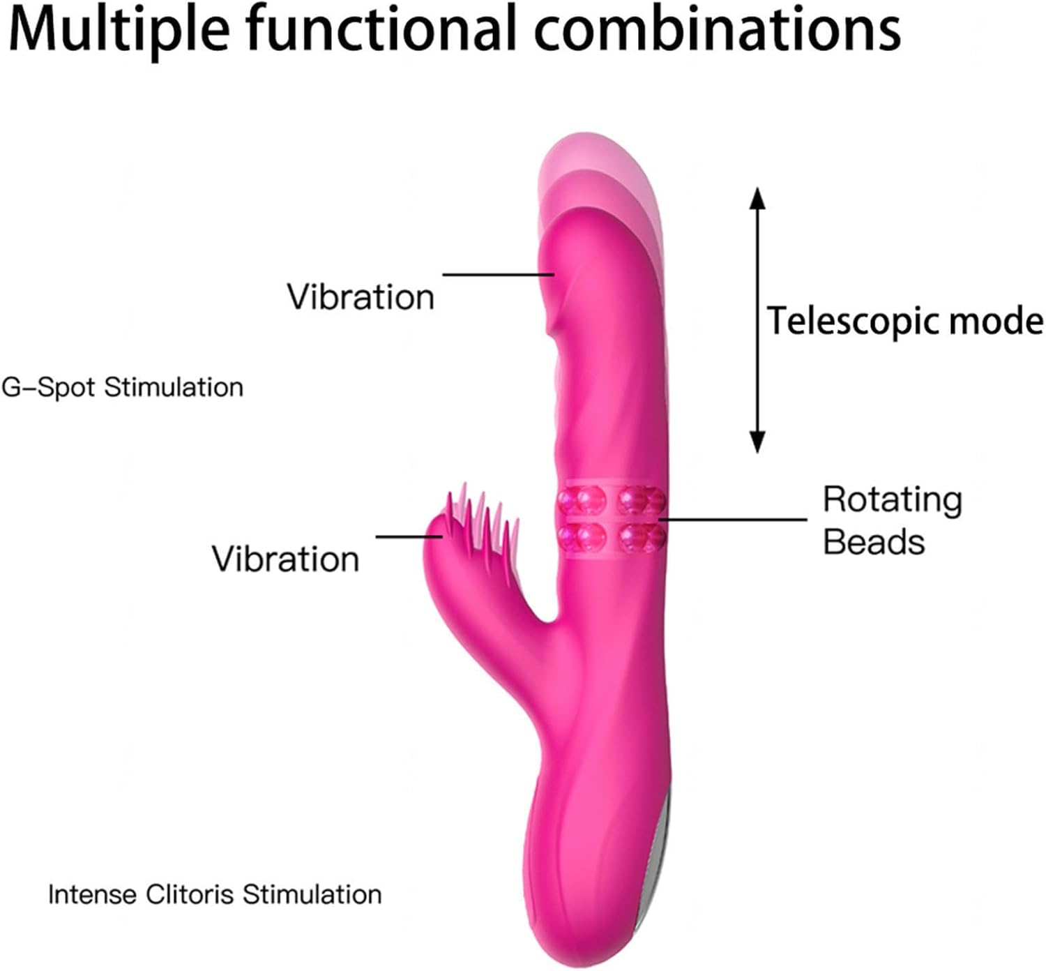 G-Spot Vibrator, Silicone Vibration for Women Clitoris, 10 Vibration Modes with 3 Telescopic Functions, Rotating Modes, Rabbit Vibrators, Sex Toy for Women, Erotic Sex Toy Set, Rose Red – Bild 5