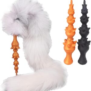 Jixaxe Super Long Fox Tail Plugs Monster Dildo Silicone Dildo with Spikes Dildo Foxtail Plug Balls Chain for Cosplay Sex Toy Men Women Couples (35 cm Tail)