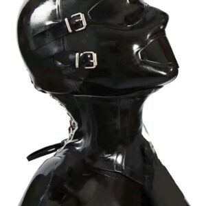 Vollgesichtsmaske mit Mundstöpsel und Augenklappe, Sex-Latex-Haubenmaske, Maske mit Reißverschluss