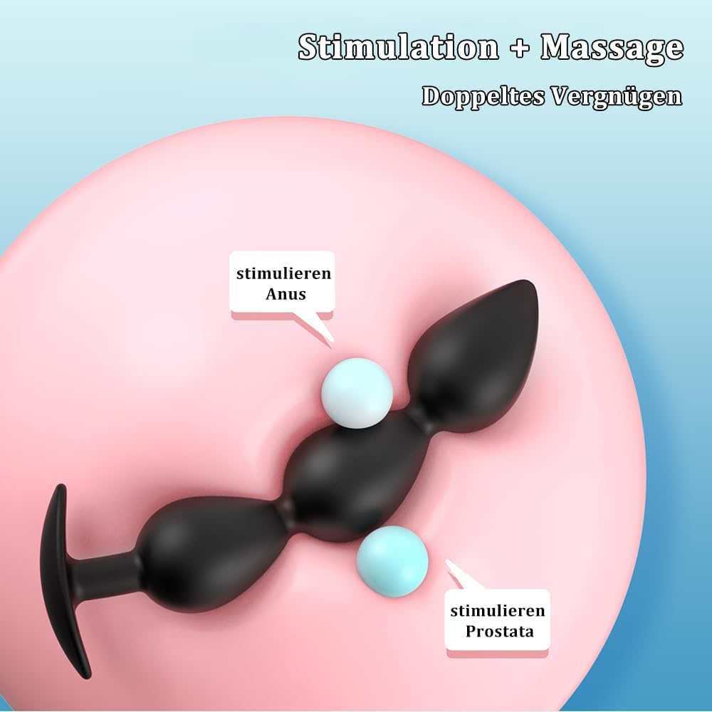 Silicone Balls with Anchor Chain, Integrated Metal Ball, Double Pearl/Three Beads Plug Vaginal Stimulator Sex Trainer Sex Toy for Men and Women Beginners (A) – Bild 5