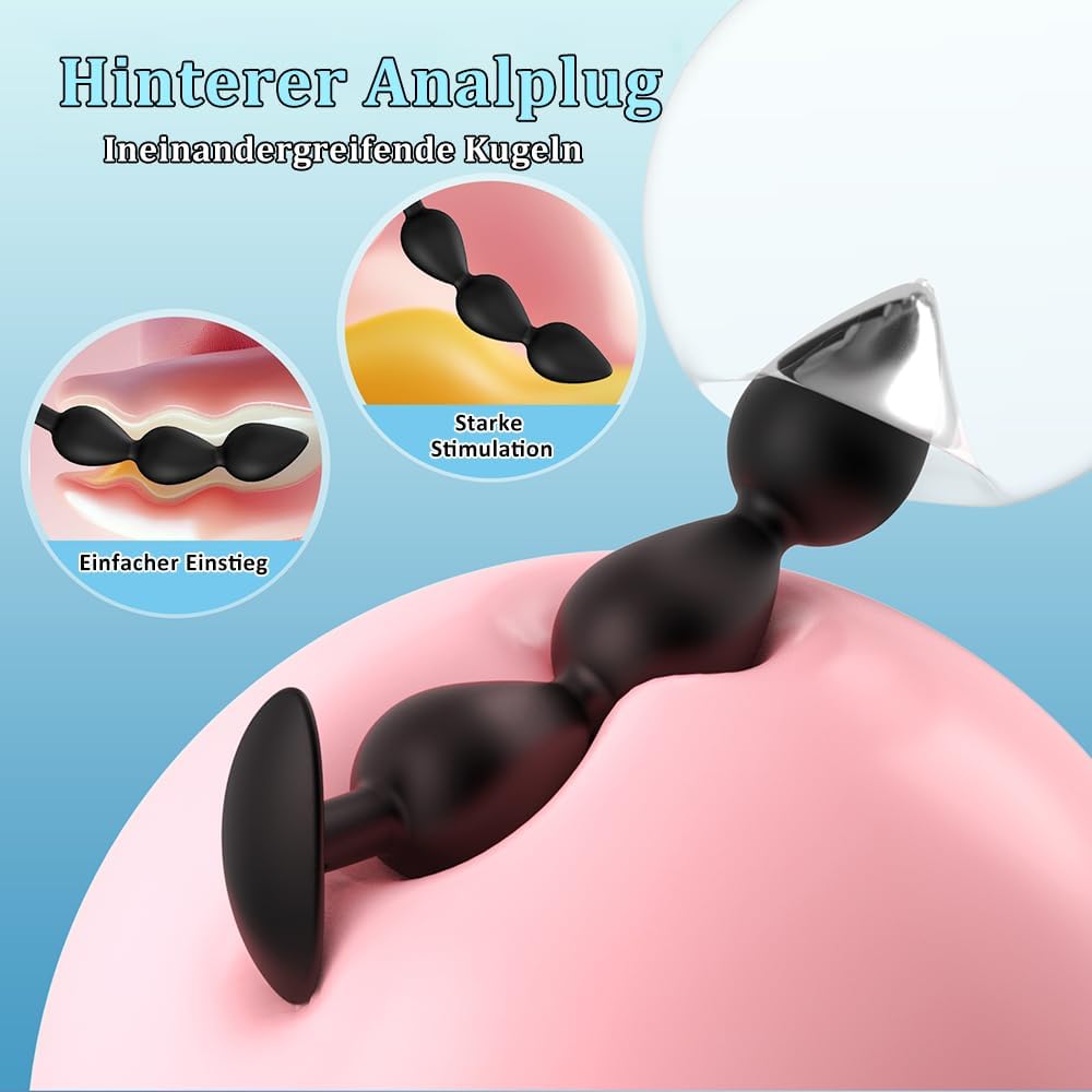 Silicone Balls with Anchor Chain, Integrated Metal Ball, Double Pearl/Three Beads Plug Vaginal Stimulator Sex Trainer Sex Toy for Men and Women Beginners (A) – Bild 3