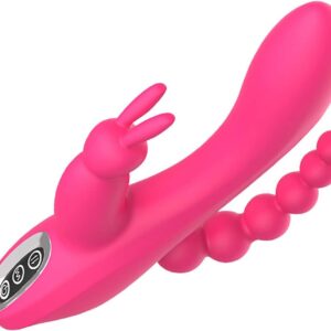 3-in-1 Rabbit Vibrator with 12 Vibration Modes, G-Spot Clitoris Stimulator Clitoris Stimulator Stimulation Dildo Sex Toy for Women Quiet Portable Waterproof Sex Toy (Pink)