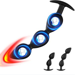 Silicone Balls with Anchor Chain, Integrated Metal Ball, Double Pearl/Three Beads Plug Vaginal Stimulator Sex Trainer Sex Toy for Men and Women Beginners (A)