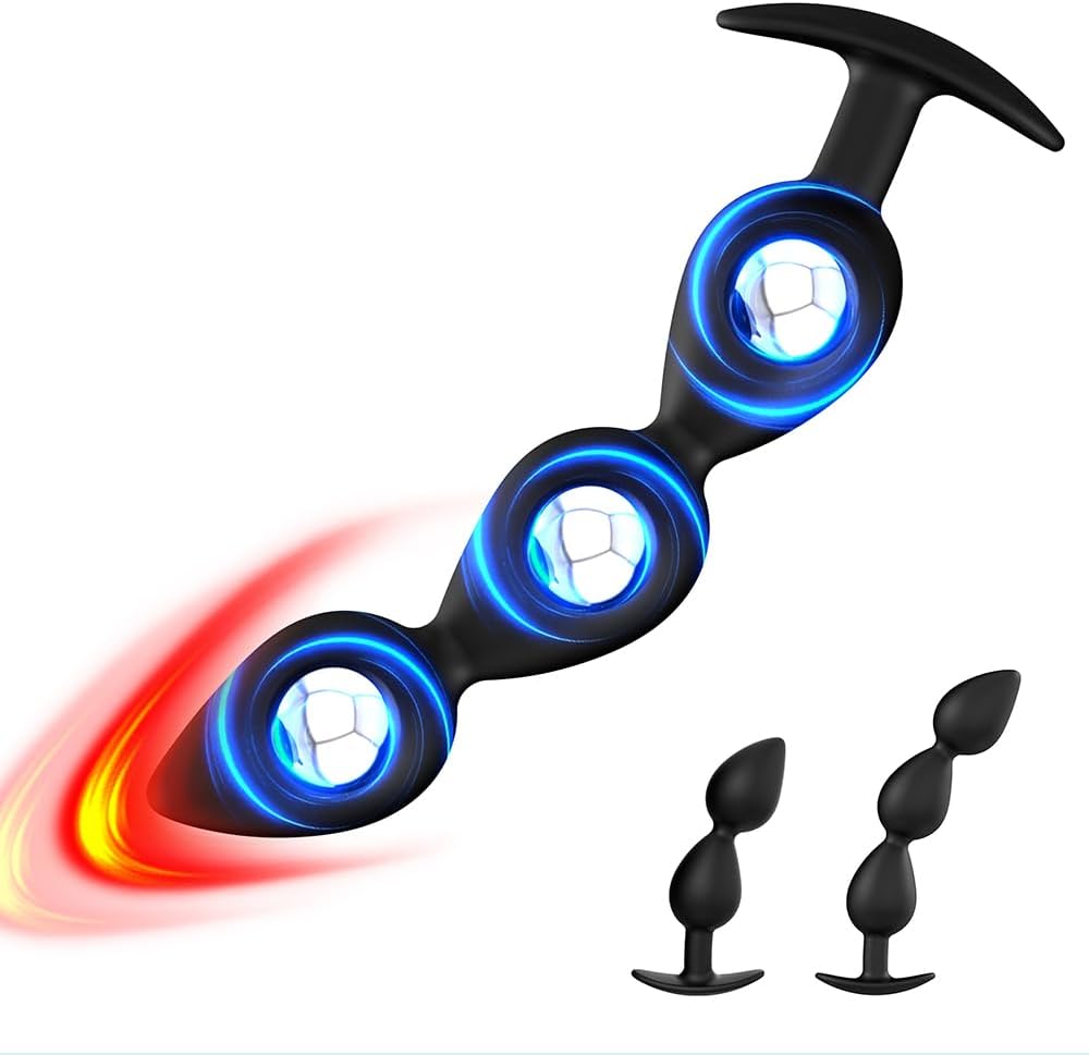 Silicone Balls with Anchor Chain, Integrated Metal Ball, Double Pearl/Three Beads Plug Vaginal Stimulator Sex Trainer Sex Toy for Men and Women Beginners (A)