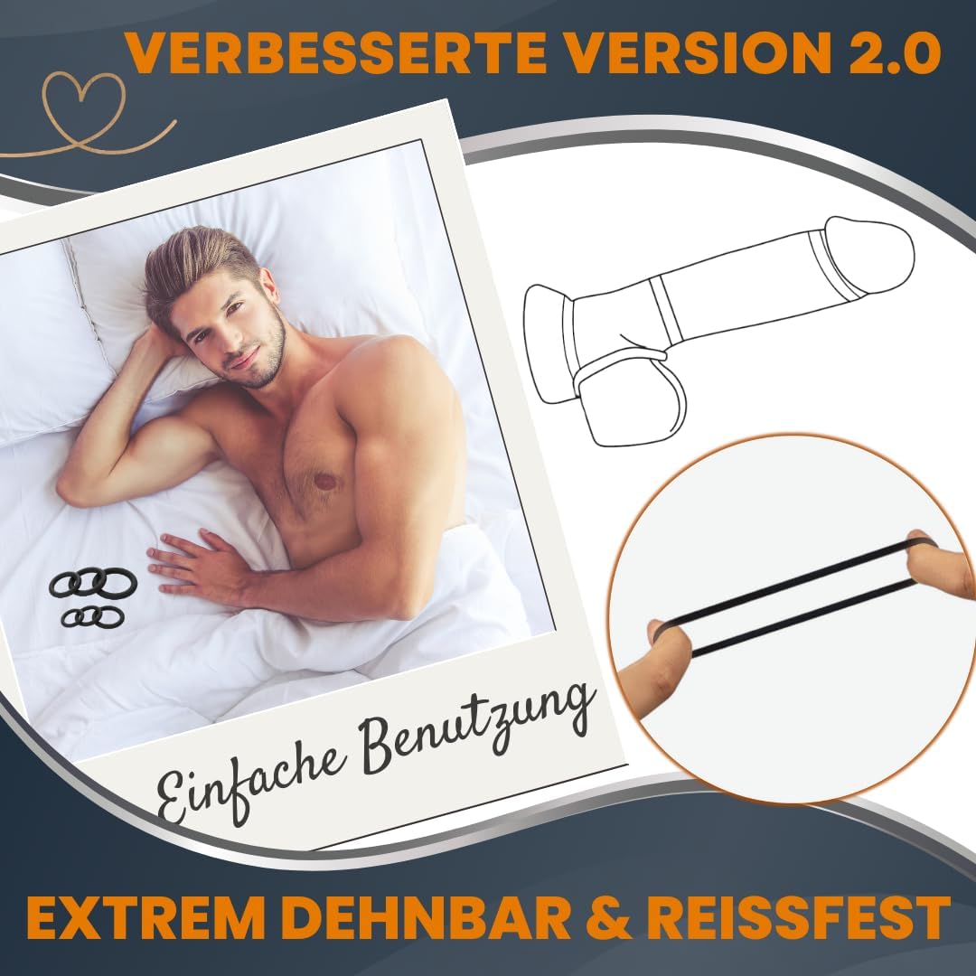 Silicone Ring Set – Improved Version 2.0 – As Rings and Testicle Rings for Men – Cock Rings for a Harder and Longer Erection – Ring and Testicle Ring – Bild 3