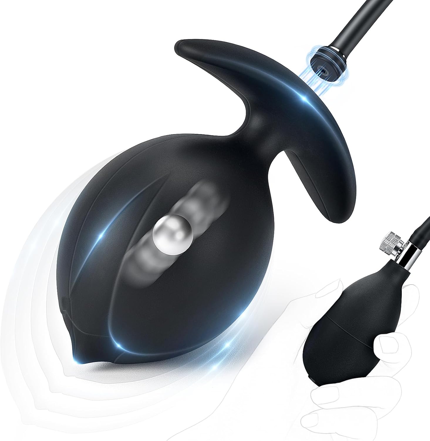 Steel Balls Inflatable Plug with Magnetic Closure System for Air Pump, Adjustable Giant Dildo Butt Plug, Removable, Plug, Expander, SM Sex Toy for Couples, Women, Men, Extreme