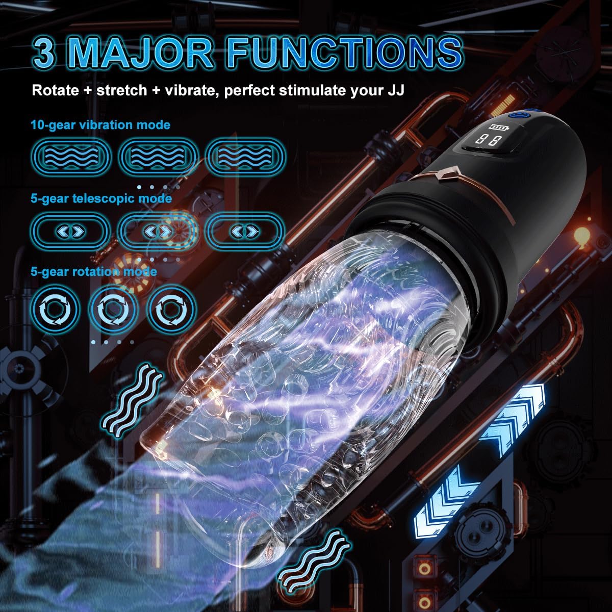 Electric Masturbator Cup with 5 Modes, Telescopic Function, 5 Rotating Massage Functions and 10 Vibrations, Sex Toy for Men, Masturbating for Men, Pocket Pussy Masturbators – Bild 9