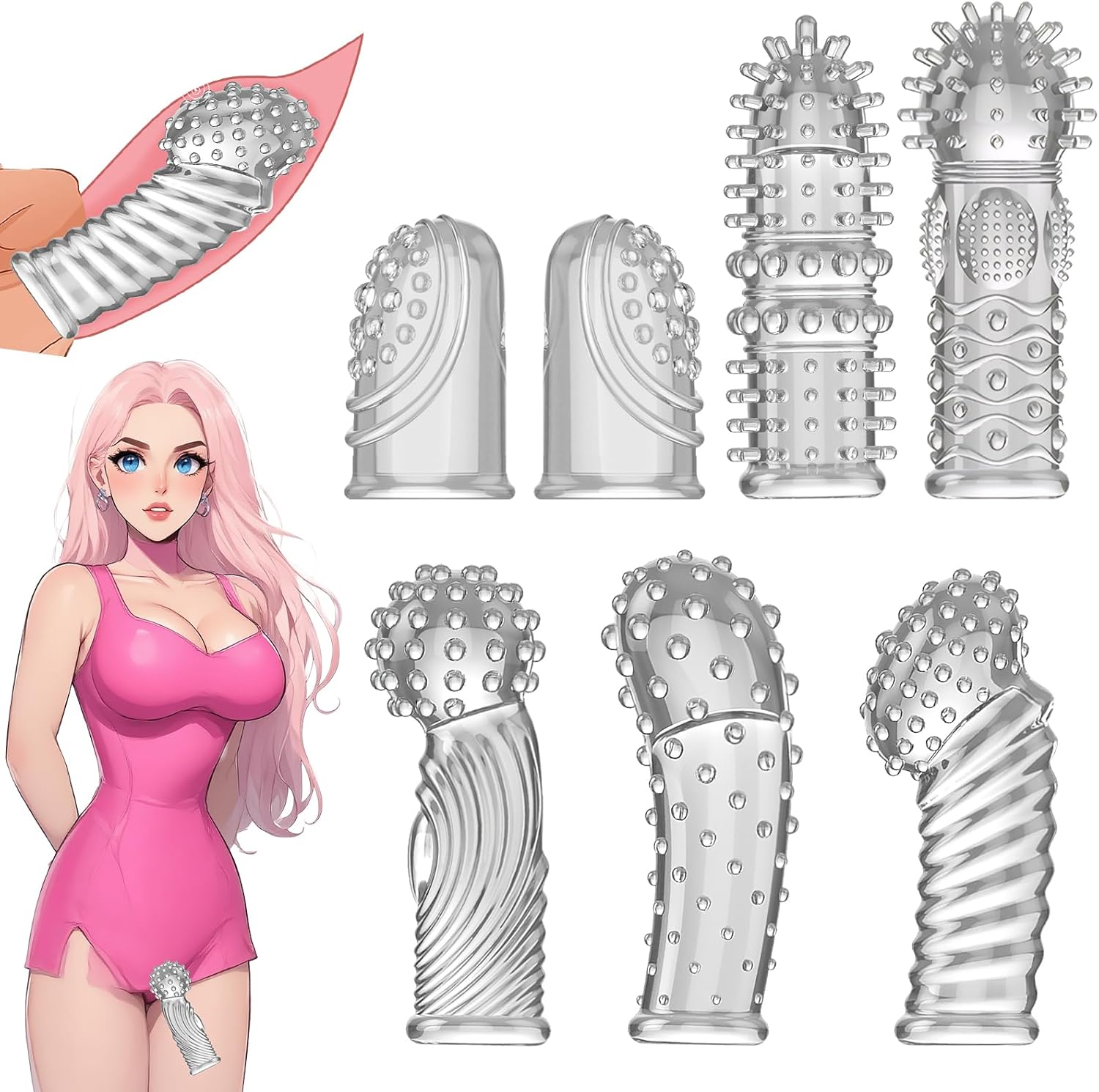 7-Piece Finger Sleeves Set Masturbation, Foreplay Sex Finger Ticklers Set, Sex Toy for Couples, Extreme, Erotic Finger Massage for Clitoris Stimulation, Finger Sleeve for Men and Women