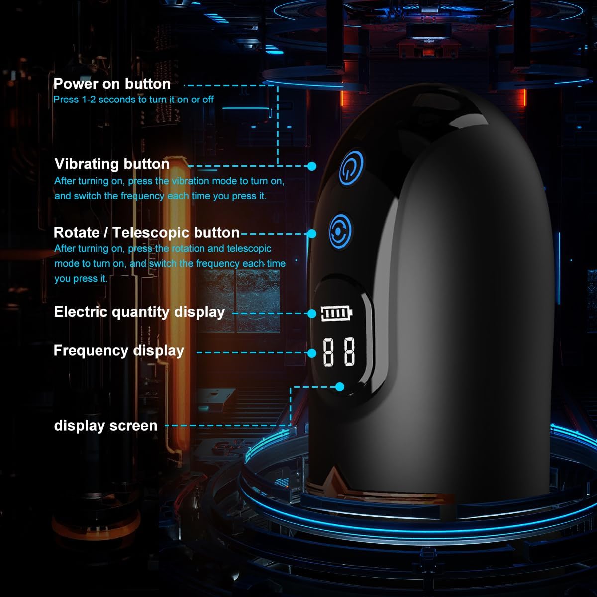 Electric Masturbator Cup with 5 Modes, Telescopic Function, 5 Rotating Massage Functions and 10 Vibrations, Sex Toy for Men, Masturbating for Men, Pocket Pussy Masturbators – Bild 7