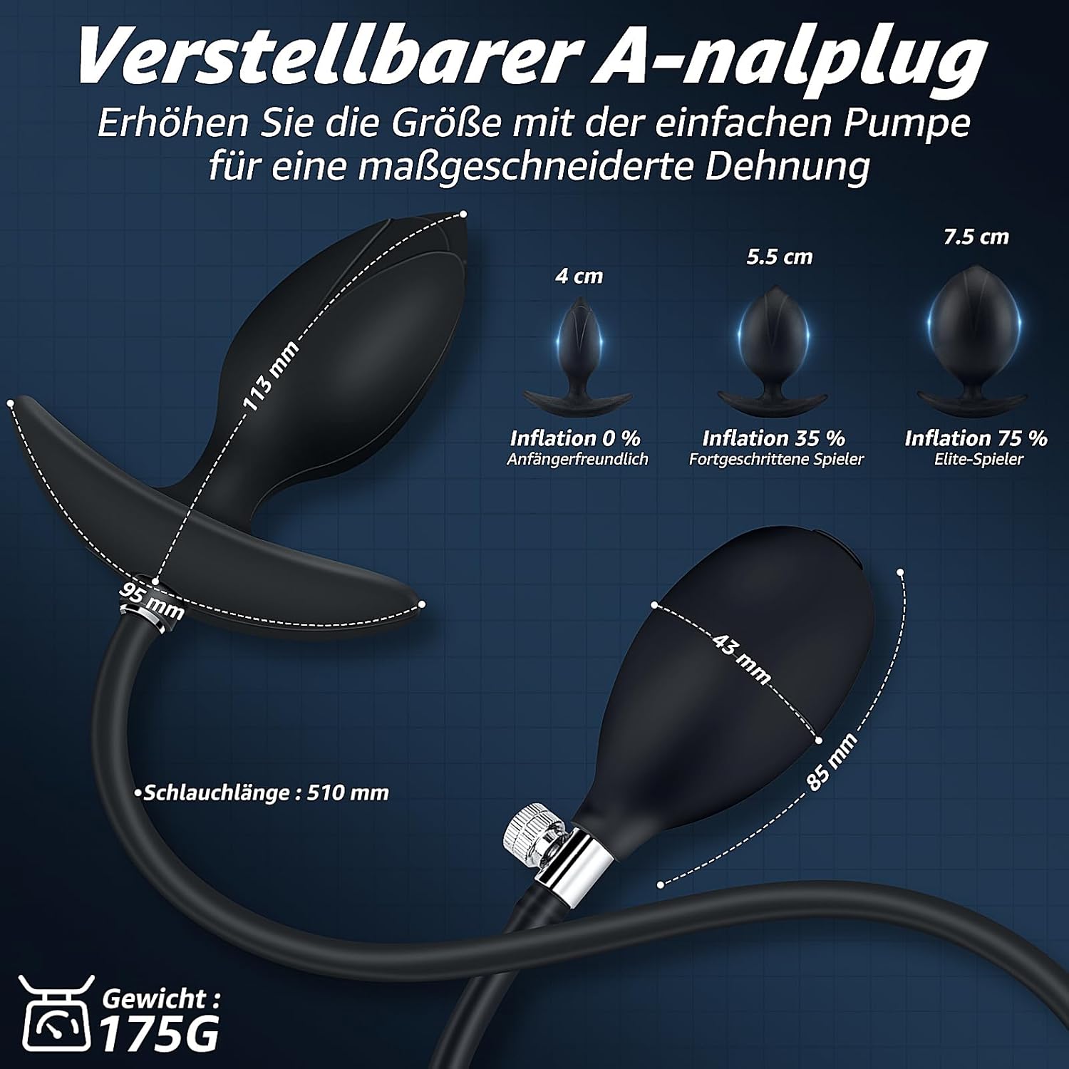 Steel Balls Inflatable Plug with Magnetic Closure System for Air Pump, Adjustable Giant Dildo Butt Plug, Removable, Plug, Expander, SM Sex Toy for Couples, Women, Men, Extreme – Bild 5