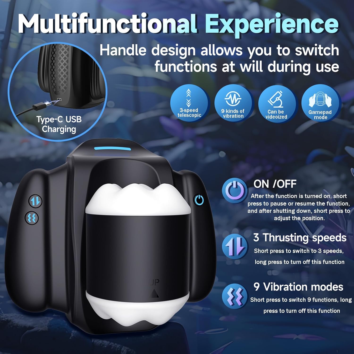 Electric Masturbating for Men with Handles, Sex Toy for Men with 3 Telescopic Functions and 9 Vibrations, Masturbating for Men, Pocket Pussy Masturbators – Bild 4