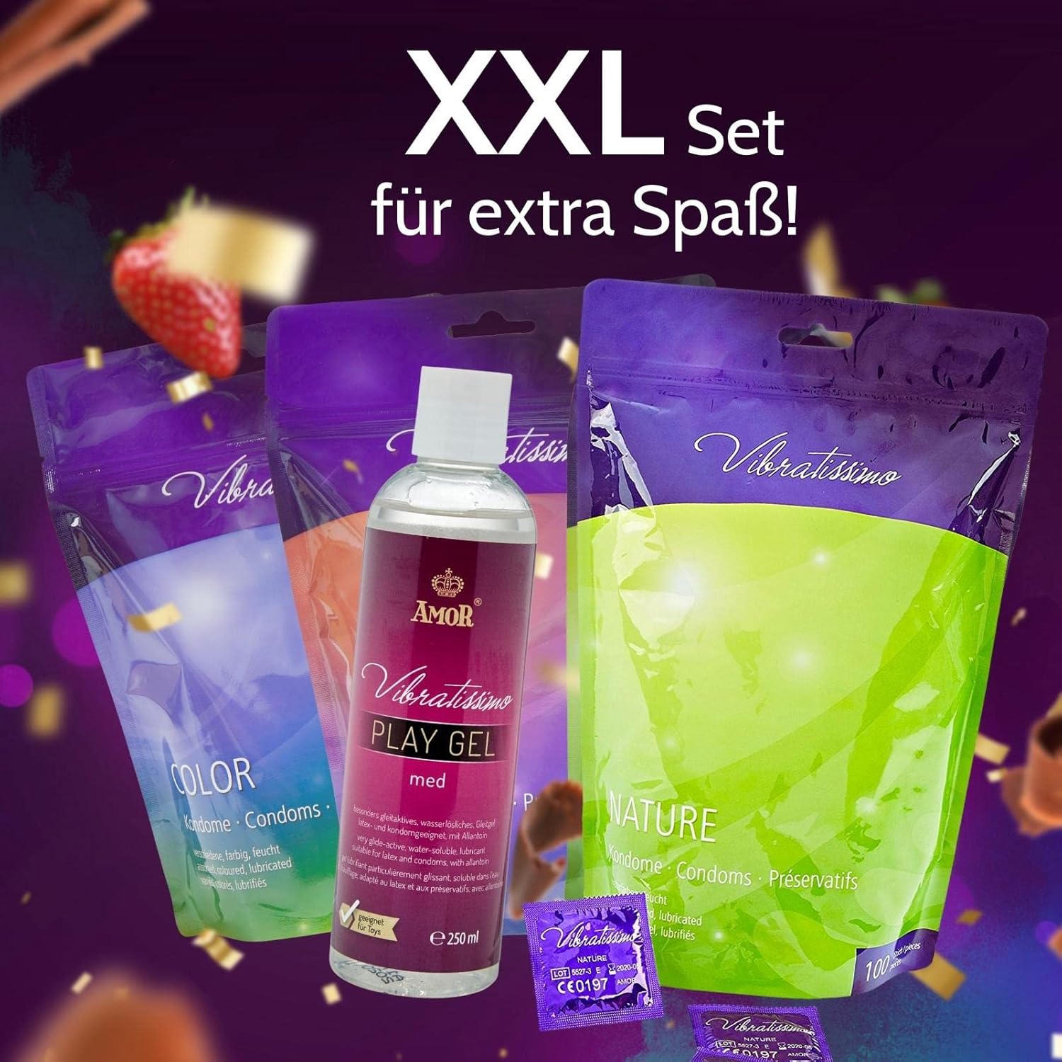 Vibratissimo Colour Condoms Pack of 100 & Lubricant Set – Real Feel & Extra Moist – Condoms for Men – Condoms in Resealable Bag – Condoms Pack in Red, Black, Green, Yellow, Gold – Bild 6