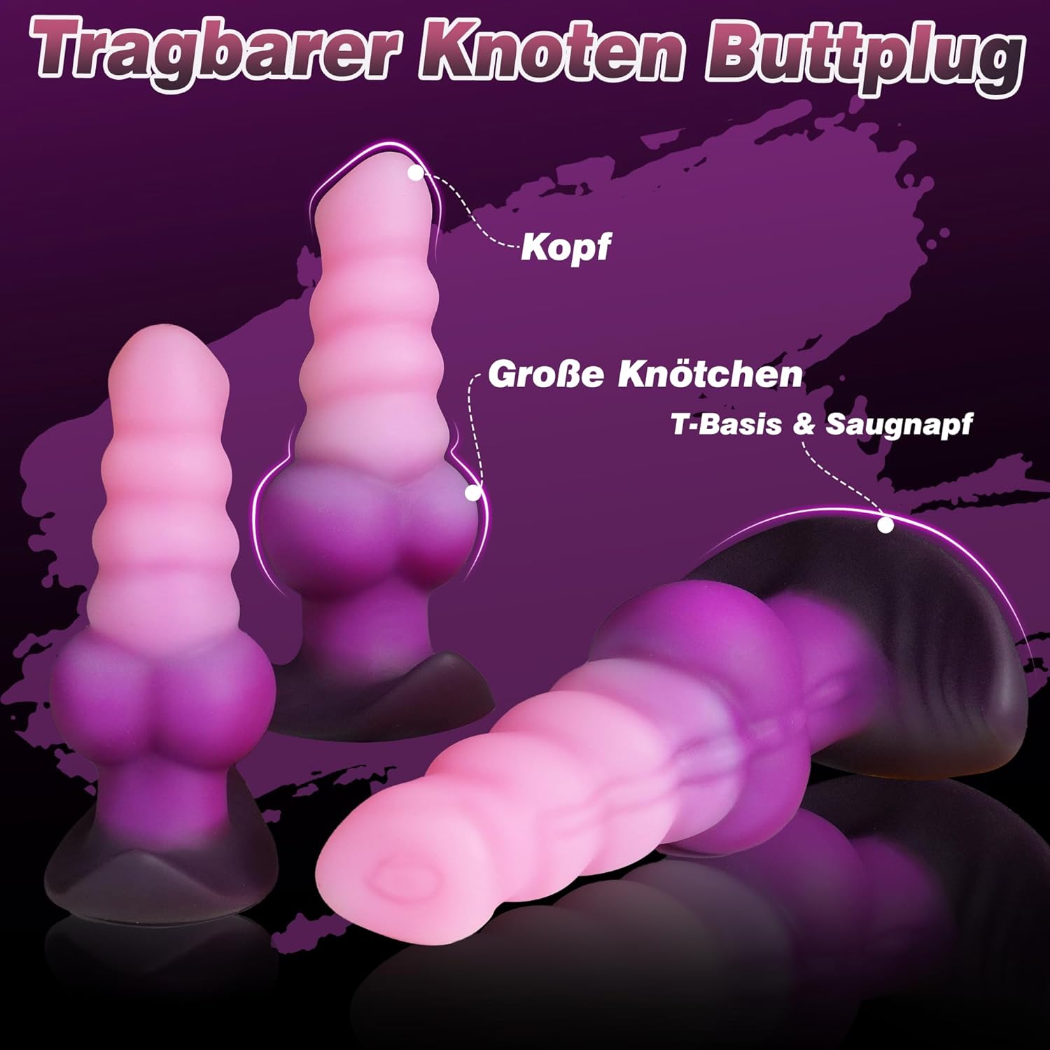 Butt Plug, Plug, Butt Plug, Silicone with Suction Cup, Large XL for Men, Women, XXL Prostate Plug, Extreme Plugs, Dildos, Stretching Trainer, Fantasy, Monster Knot, Animal Dildo, Sex – Bild 3