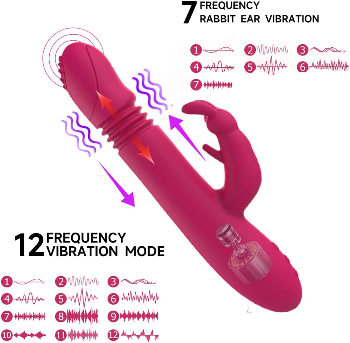 Vibrators for Her Clitoris and G-Spot, Sex Toy for Women with 7 Shock Function and 12 Vibration Modes, Rabbit Vibrator Dildo Vibrator Erotic Sex Toy for Women Couples (Red) – Bild 3