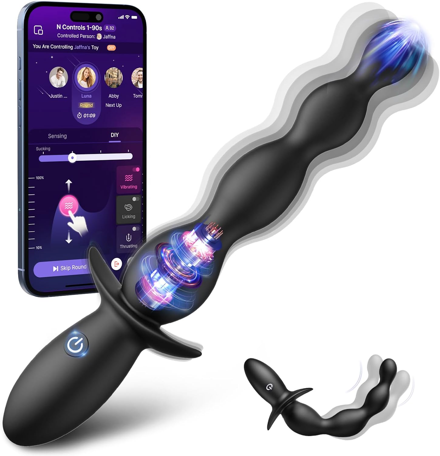 5-stufige Weichsilikon Analkugeln (9"), 7 Vibrationsstufen, Wasserdichter Prostata-Massager für Paare, Hell Schwarz
