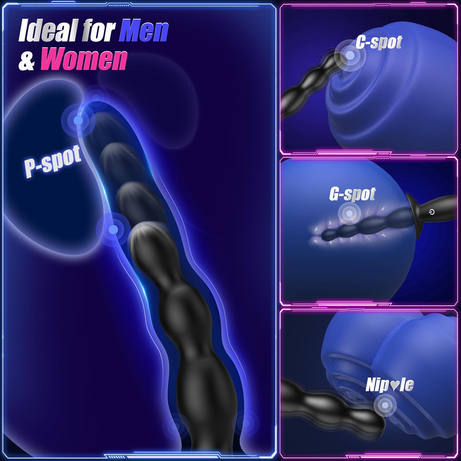 5-stufige Weichsilikon Analkugeln (9"), 7 Vibrationsstufen, Wasserdichter Prostata-Massager für Paare, Hell Schwarz – Bild 8