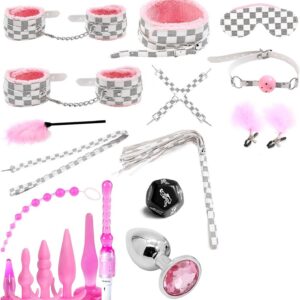 BDSMAGE Restraints Sex Set 21 Pieces BDSMs Toy Hard Erotic Sex Toy for Couples Extreme Sex Toy Set for Couples Set Bondage Set SM Sex Toy Extreme Couples (Pink – 21)