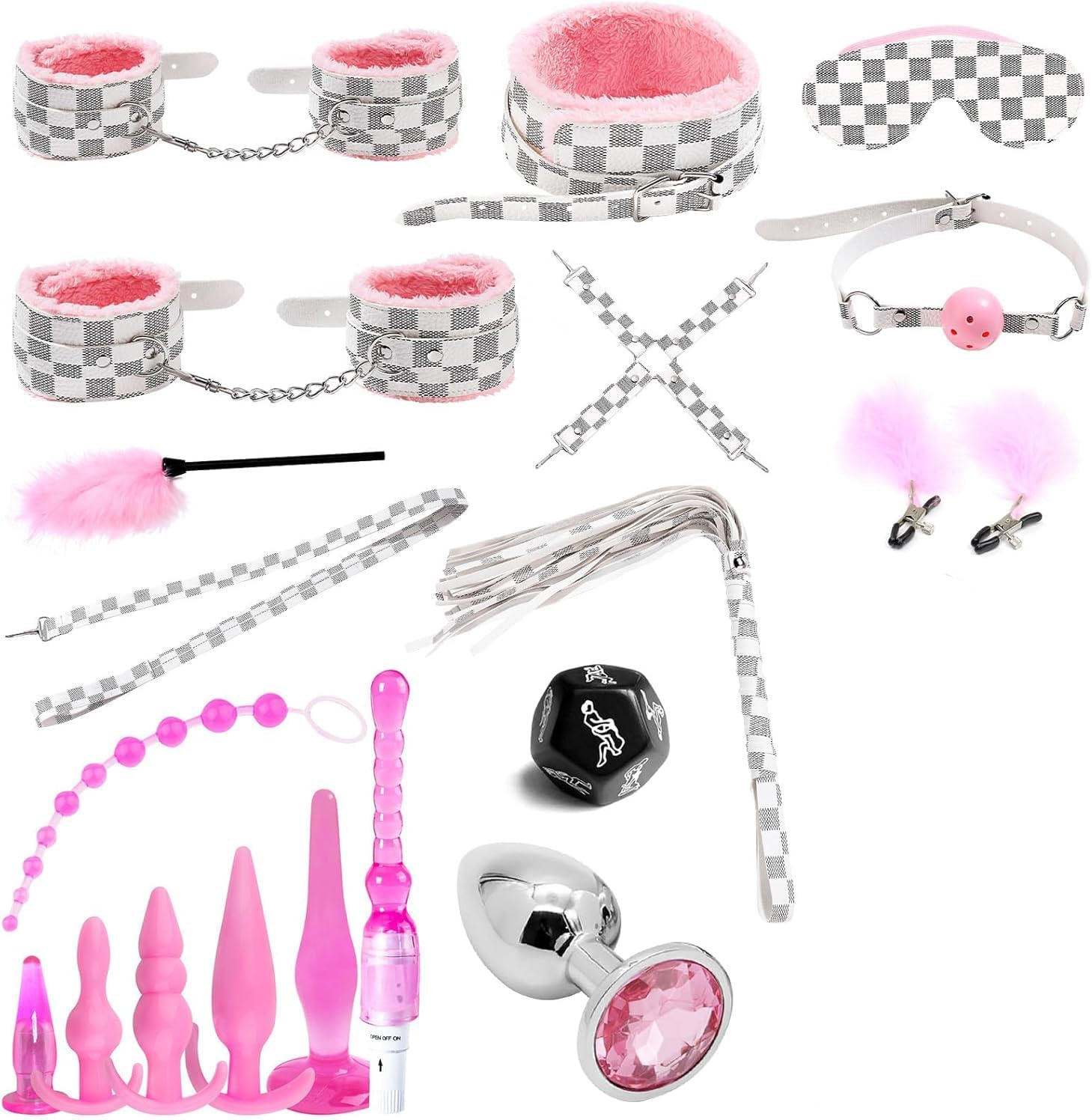 BDSMAGE Restraints Sex Set 21 Pieces BDSMs Toy Hard Erotic Sex Toy for Couples Extreme Sex Toy Set for Couples Set Bondage Set SM Sex Toy Extreme Couples (Pink - 21)