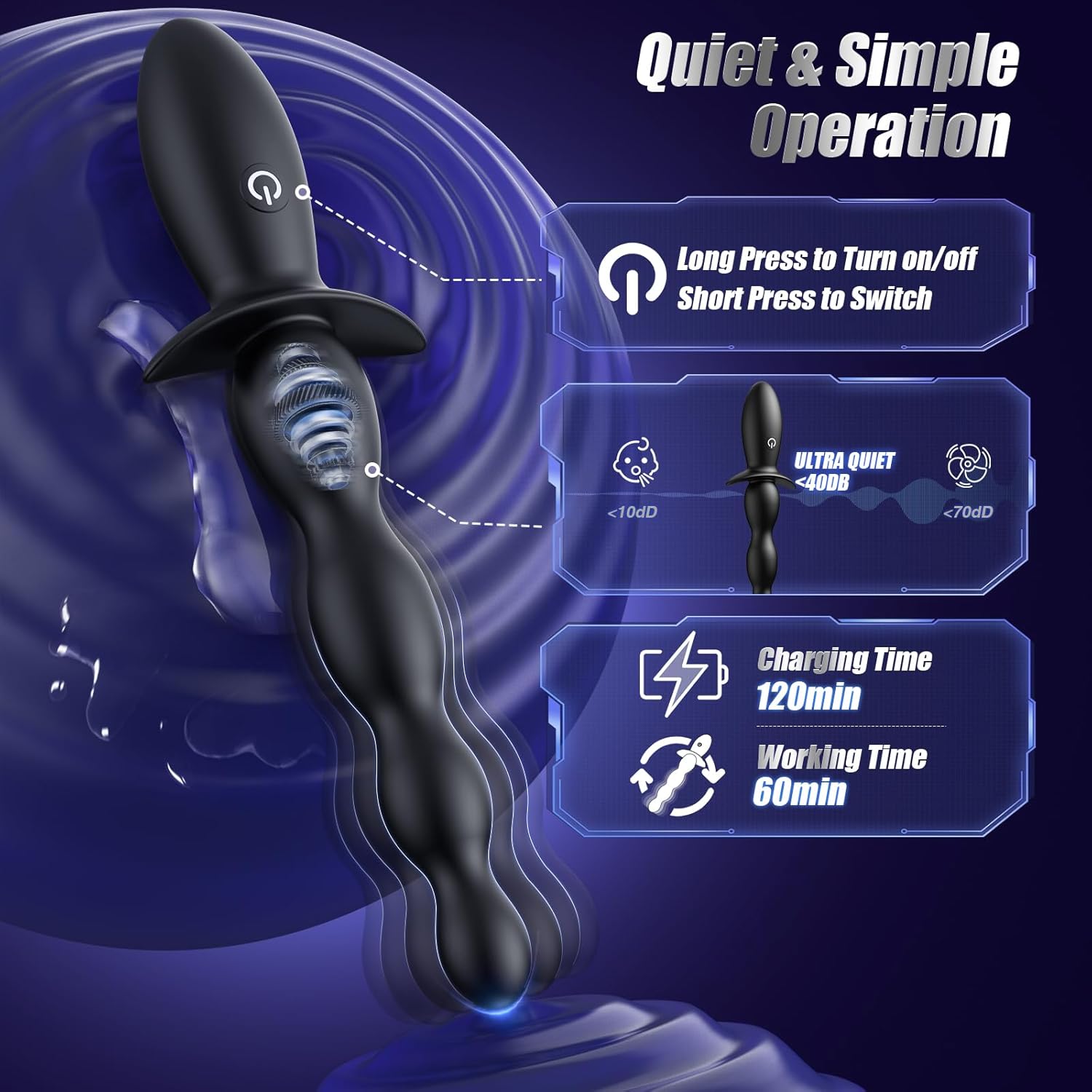 5-stufige Weichsilikon Analkugeln (9"), 7 Vibrationsstufen, Wasserdichter Prostata-Massager für Paare, Hell Schwarz – Bild 7