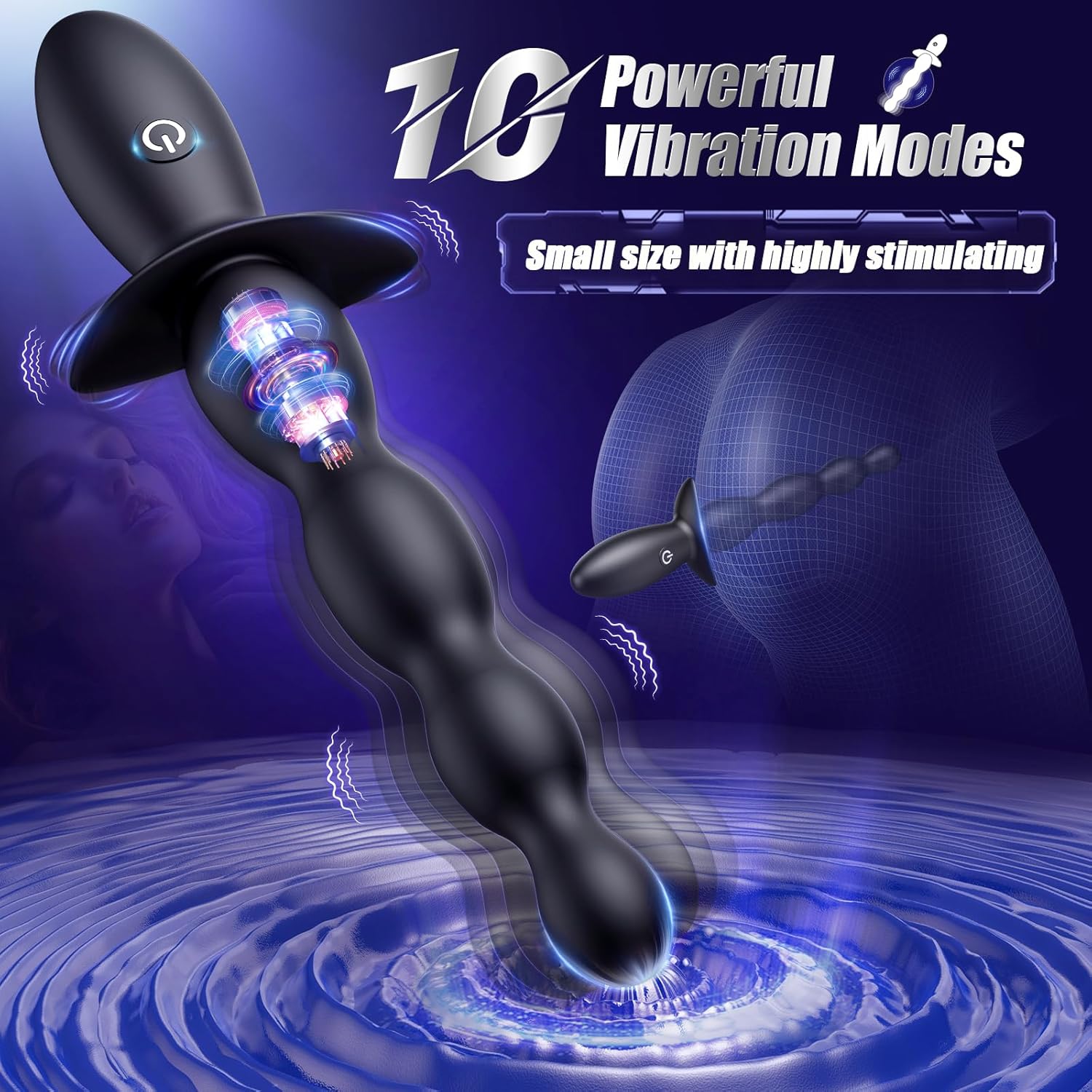 5-stufige Weichsilikon Analkugeln (9"), 7 Vibrationsstufen, Wasserdichter Prostata-Massager für Paare, Hell Schwarz – Bild 6