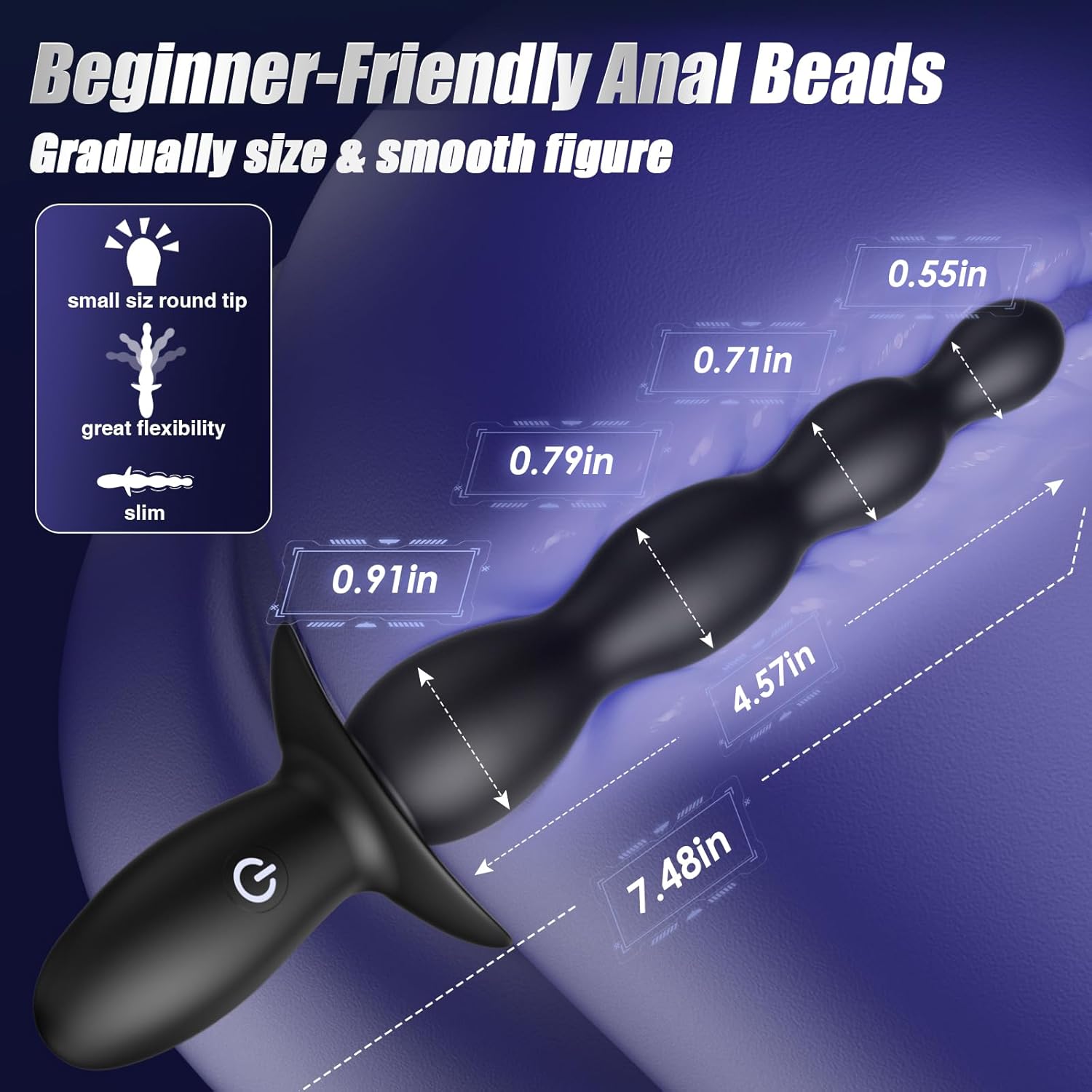 5-stufige Weichsilikon Analkugeln (9"), 7 Vibrationsstufen, Wasserdichter Prostata-Massager für Paare, Hell Schwarz – Bild 5