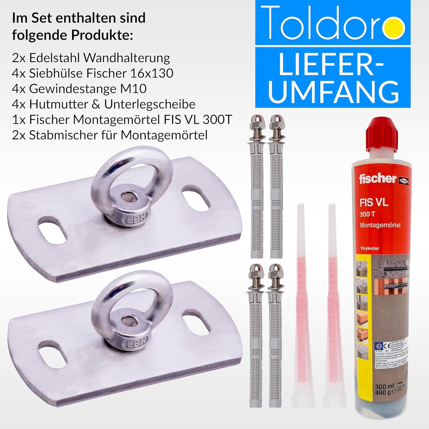 Toldoro® 2 x Ceiling Brackets Made of Stainless Steel Including Mounting Material/Rustproof Wall & Ceiling Hook with 400 kg Breaking Load/Attachment for Hanging Chairs, Sun Sail, Love Swing, Punch Bag – Bild 4