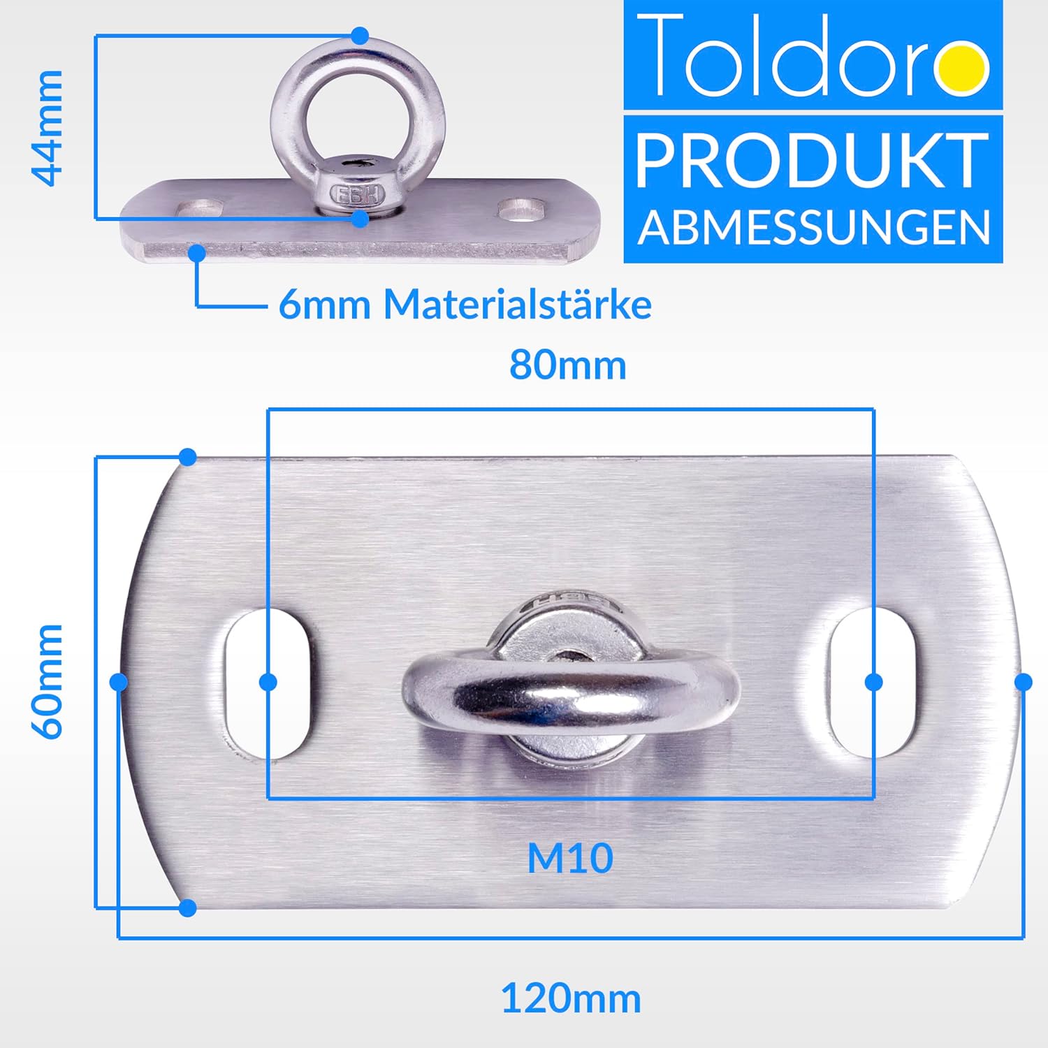 Toldoro® 2 x Ceiling Brackets Made of Stainless Steel Including Mounting Material/Rustproof Wall & Ceiling Hook with 400 kg Breaking Load/Attachment for Hanging Chairs, Sun Sail, Love Swing, Punch Bag – Bild 3