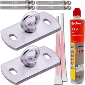 Toldoro® 2 x Ceiling Brackets Made of Stainless Steel Including Mounting Material/Rustproof Wall & Ceiling Hook with 400 kg Breaking Load/Attachment for Hanging Chairs, Sun Sail, Love Swing, Punch Bag