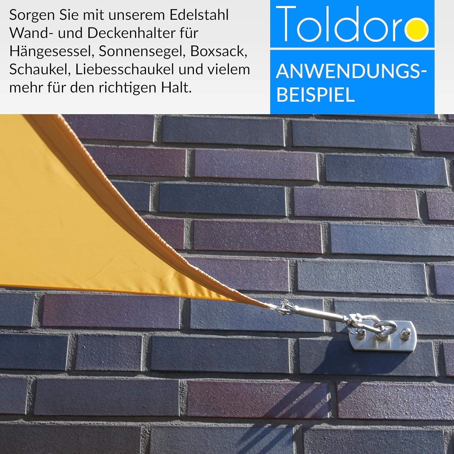 Toldoro® 2 x Ceiling Brackets Made of Stainless Steel Including Mounting Material/Rustproof Wall & Ceiling Hook with 400 kg Breaking Load/Attachment for Hanging Chairs, Sun Sail, Love Swing, Punch Bag – Bild 6