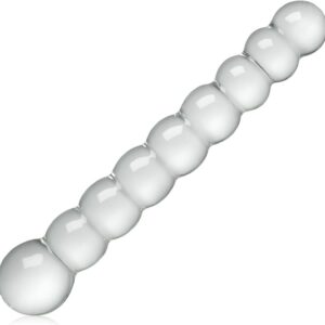SXOVO Glass Dildo 21.5 cm Balls with 9 Beads Plug Glass Double Dildo for Prostate Massage G-Spot Stimulation Erotic Sex Toy for Men Women Solo Masturbation