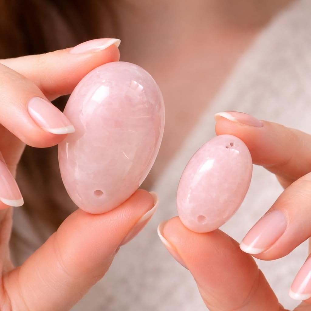 Rose Quartz Yoni eggs set of 3 Predrilled with Unwaxed String, Cleaning Brush, Certif Icates and Instructions, for Beam with Gain Better Bladder Control and Incontinence Improvement Polar Jade – Bild 4