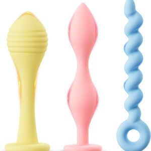 AMZII Set of 3 Plugs Set, Silicone Plug Sex Toy Set, Plug for Women Men, Butt Plug, Balls, Dildo, Butt Plug, Dilator, Butt Shower, Beads, Stretcher (F3)