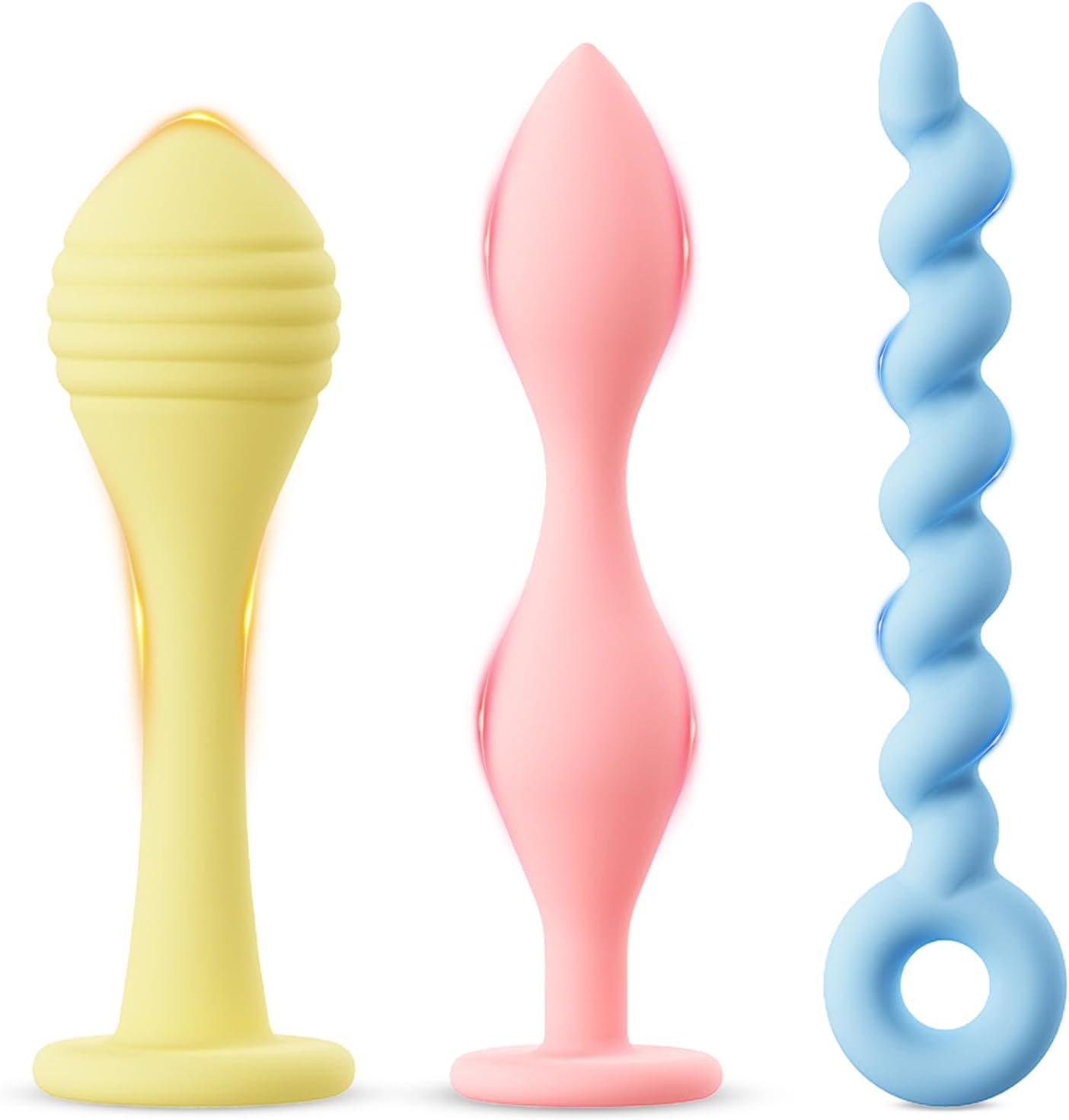 AMZII Set of 3 Plugs Set, Silicone Plug Sex Toy Set, Plug for Women Men, Butt Plug, Balls, Dildo, Butt Plug, Dilator, Butt Shower, Beads, Stretcher (F3)