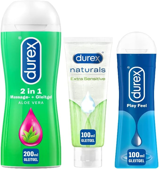 Durex Play Lubricant Versatile Mix Pack for Women and Men - (2-in-1 Massage Gel with Aloe Vera Extracts, Naturals, Play Feel) Set with Water-Based Lubricant for Sex & Condoms Suitable for Sex & Condoms 400 ml
