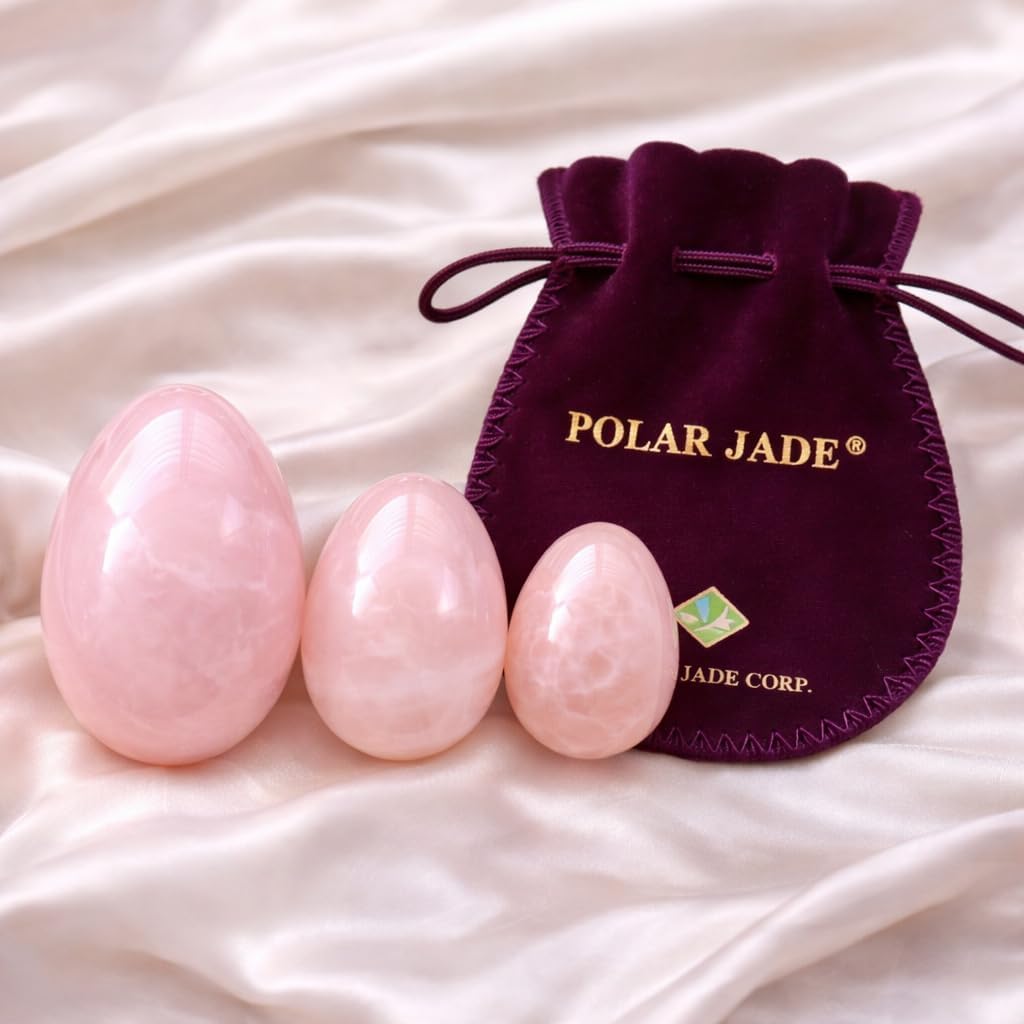 Rose Quartz Yoni eggs set of 3 Predrilled with Unwaxed String, Cleaning Brush, Certif Icates and Instructions, for Beam with Gain Better Bladder Control and Incontinence Improvement Polar Jade – Bild 3
