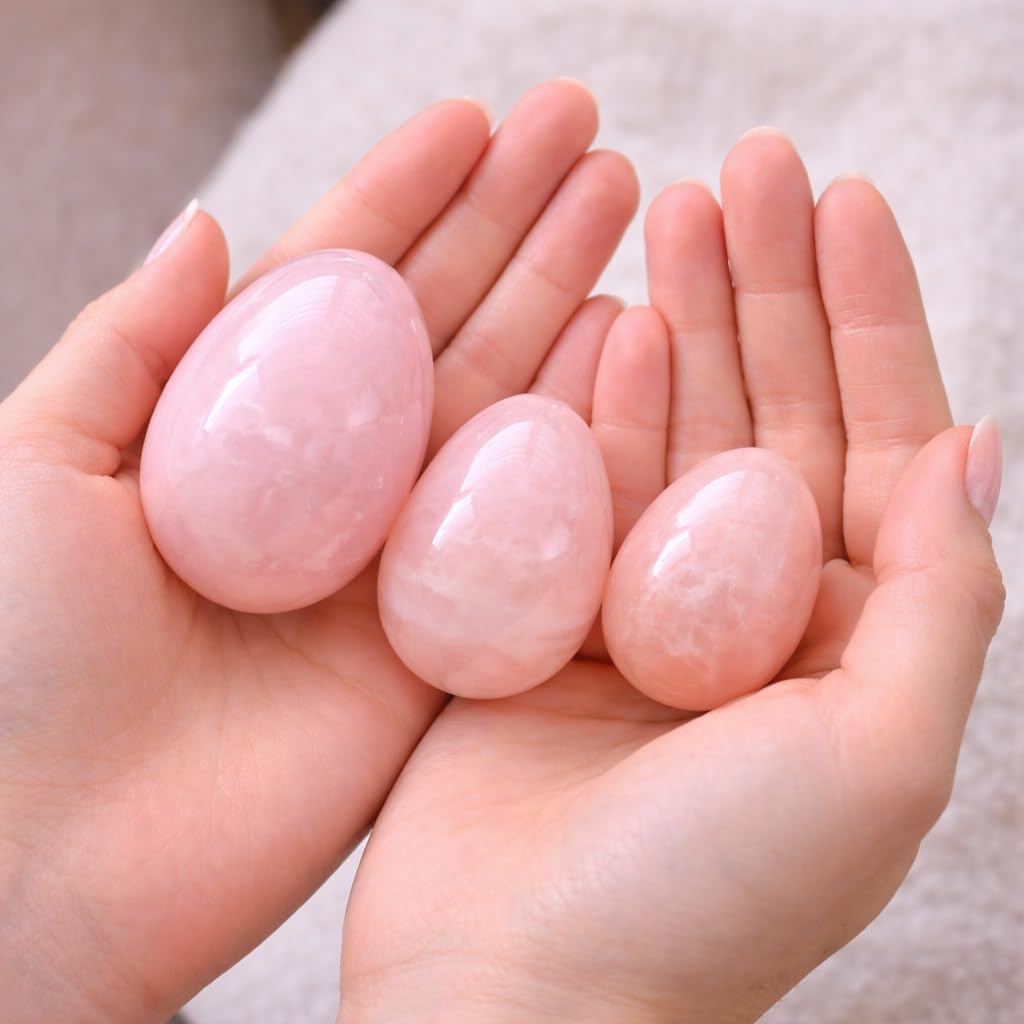 Rose Quartz Yoni eggs set of 3 Predrilled with Unwaxed String, Cleaning Brush, Certif Icates and Instructions, for Beam with Gain Better Bladder Control and Incontinence Improvement Polar Jade – Bild 2
